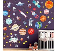 7 Sheets Outer Space Wall Stickers for Bedroom for Boys, Solar System Planets Wall Sticker Kids Wall Decals Astronaut Rocket Spacecraft Stickers Universe Spaceship Nursery Decoration