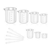 7 Sizes Plastic Beaker Set, Plastic Graduated Beakers with 3 Ml Plastic Droppers, Clear Measuring Graduated Liquid Container Beakers in 10ml, 25ml, 50ml, 100ml, 150ml, 250ml, 500ml