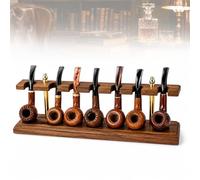 7-Slot Walnut Wood Tobacco Pipe Stand, Handmade Pipe Rack Holder, Elegant Vertical Pipe Organizer for Desktop Display, Collectors or Gift