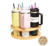 7 Slots Water Bottle Organizer for Stanley Tumbler, Rotatable Stanley Cup Organizer Holder for Kitchen Cabinets, Bamboo Wood Water Bottle Storage Rack for Stanley Cup Accessories
