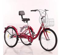7 Speed Adult Tricycle, 3 Wheels Bike with Front and Rear Removable Wheeled Baskets for Women Men Seniors Men, 24 inch Cruiser Trike for Recreation Shopping Transport Red