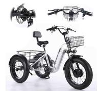 7 Speed Adult Tricycle (Extra Wide Seat) + 48V/12Ah Embedded Removable Battery - Locking, Fat Tire Tricycle + Cargo Basket, 20 Inch Wheel Bike