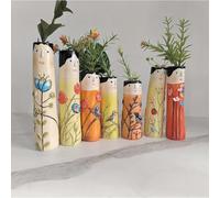 7 Spring Family Bud Vases | Resin Bohemian Family Vases | Cute Hand Painted Character Vase | Autumn Family Vases For Home Decor Living Room Personalized Decor