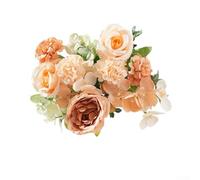 7 Stem Artificial Floral Bouquet Featuring Peonies Roses and Hydrangeas for Wedding Ceremony and Party Use (Yellow)