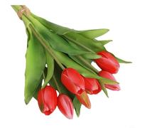 7 Stems Artificial Tulip Arrangement for Wedding, Party, and Home Decoration, Crafted from PU Material, Long lasting and Easy to Maintain (Rose Red)