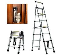 7 Step Ladders Foldable Lightweight Aluminum Telescopic Extension Ladder A Frame Home Loft Stepladders Portable with Nonslip Rubber Feet EN131 Safe Standard (2M-2.3M)