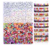 7 Style Letter Alphabet Beads for Bracelets Making, 1380 Pcs Colorful Square Round Letter Beads Kit for Jewelry Making, with Crystal Elastic String