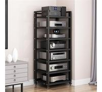 7-Tier Adjustable AV Media Stand - Black Audio Rack Tower for Record Player DVD CD & Home Theater - Movable Storage Cabinet & Console Shelf 19.6" W for Home Office