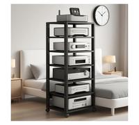 7 Tier Adjustable Rack with Wheels Media Stand for Home Cinema Bedroom & Office Sturdy Black Shelves for Audio Video Equipment Storage