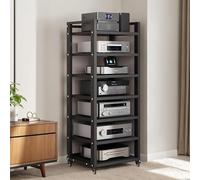 7-Tier AV Media Stand, Audio Rack Stereo Cabinet, Adjustable Media Storage Shelves with Wheels, CD Player Video Game Console Shelf Entertainment Component Stand