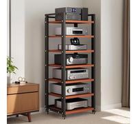 7-Tier AV Media Stand, Audio Rack Stereo Cabinet, Adjustable Media Storage Shelves with Wheels, CD Player Video Game Console Shelf Entertainment Component Stand