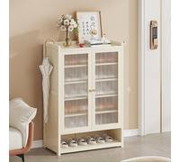 7 Tier Bamboo Shoe Cabinet with 2 Rattan Doors Space Saving Shoe Storage nizer for Entryway Hidden Shoe Rack Multi Tier Wooden Display for Small Spaces