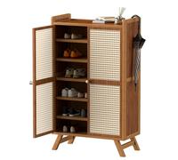 7-Tier Bamboo Shoe Cabinet with Adjustable Shelves Freestanding Shoe Storage nizer for Entryway Hallway Living Room Bedroom - Stylish and Functional Shoe Rack with Doors