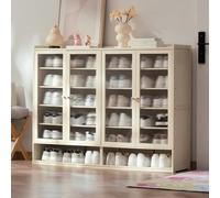 7 Tier Bamboo Shoe Cabinet with Rattan Doors Multi Tier Shoe Storage Rack for Entryway Stylish Hidden Shoe nizer for Small Spaces Wooden Display Cabinet
