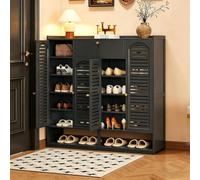 7-Tier Bamboo Shoe Cabinet with Rolling Door - Adjustable Shelves, Tall Shoe Storage Rack for Entryway, Hallway, Living Room - Space-Saving Organizer Solution