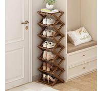 7-Tier Bamboo Shoe Rack - Foldable Space-Saving Design for Entryway Hallway or Closet - Stylish Narrowin Walnut Finish for Small Spaces