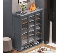 7-Tier Bamboo Shoe Rack with Adjustable Shelves, Wooden Shoe Cabinet Organizer for Entryway, Living Room & Hallway, Stylish Rattan Design & 4 Doors