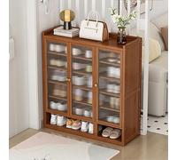 7-Tier Bamboo Shoe Rack with Adjustable Shelves, Wooden Shoe Cabinet Organizer for Entryway, Living Room & Hallway, Stylish Rattan Design & 4 Doors