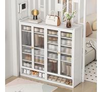 7-Tier Bamboo Shoe Rack with Adjustable Shelves, Wooden Shoe Cabinet Organizer for Entryway, Living Room & Hallway, Stylish Rattan Design & 4 Doors