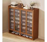7-Tier Bamboo Shoe Sto Cabinet - Modern Wooden Shoe Rack nizer with 4 Doors for Entryway & Living Room - Slish Brown Shoe Cupboard for Home nizat