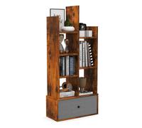 7 Tier Bookshelf Open Storage Wood Bookcase Organizer Display Shelf w/ Drawer