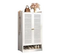 7-Tier Freestanding Shoe Storage Cabinet, Modern Bamboo Shoes Cupboard with Doors, Shoe Rack Organizer for Home Entrance Hallway Corridor, White