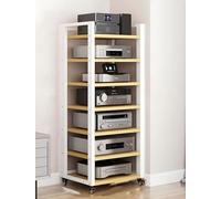 7-Tier HiFi Audio Rack Cabinet on Wheels Heavy Duty Media Shelf for Home Theater Modern Black/White Audio Equip Stand Versatile DVD Storage Solution