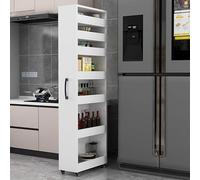 7 Tier Rolling Kitchen Cart with Wood Spice Rack on Wheels Narrow Storage Cabinet for Small Spaces Double Sided Kitchen nizer Dark Walnut Finish 25x55x184cm