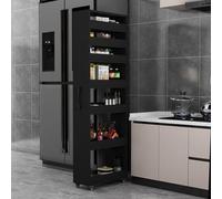7 Tier Rolling Kitchen Cart with Wood Spice Rack on Wheels Narrow Storage Cabinet for Small Spaces Double Sided Kitchen nizer Dark Walnut Finish 25x55x184cm