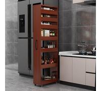 7 Tier Rolling Kitchen Cart with Wood Spice Rack on Wheels Narrow Storage Cabinet for Small Spaces Double Sided Kitchen nizer Dark Walnut Finish 25x55x184cm
