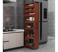 7-Tier Rolling Storage Rack, Double-Sided Wooden Kitchen Cart on Wheels, Narrow Shelf for Small Spaces, Movable Organizer Next to Fridge, Light Walnut Finish
