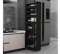 7-Tier Rolling Storage Rack, Double-Sided Wooden Kitchen Cart on Wheels, Narrow Shelf for Small Spaces, Movable Organizer Next to Fridge, Light Walnut Finish