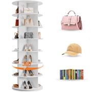 7 Tier Rotating Shoe Rack Tower 360° Spining Shoe Storage Cabinet Round Carousel Vertical Handbag Organizer Tall Display Lazy Susan Closet Organization with 4 Double-Layer Holders 23.5x23.5x63.4inch