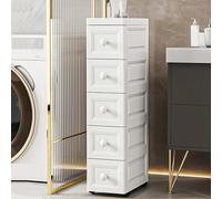 7-Tier Slim Rolling Bathroom Storage Cart with Drawers, Space-Saving Plastic for Small Spaces, White Utility Trolley with Wheels and Cabinets