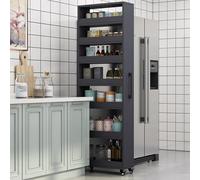 7-Tier Slim Rolling Spice Rack Cart - Freestanding Kitchen with Handle & Wheels Space-Saving Pantry Storage for Home Dining Room & Restaurant Gray (Large Size)