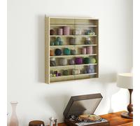 7-Tier Wall Display Cabinet w/ Adjustable Shelves Glass Doors HOMCOM Light Brown Large