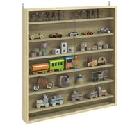 7-Tier Wall Display Cabinet with Shelves Glass Doors - Oak