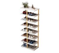7 Tier Wooden Shoe Rack Tall Space Saving Open Shoe Cabinet for Narrow Spaces Ideal for Hallway & Dressing Room 48x24x96 cm Stylish White & Wood Finish.