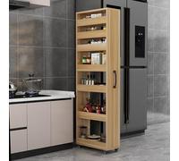 7-Tier Wooden Spice Rack on Wheels - Double-Sided Kitchen Storage Cart for Small Spaces Movable Shelf Next to Fridge Narrow Wood Spice nizer Light Walnut Finish.
