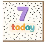7 Today Birthday Card - Colourful Kids Age 7 Design with Sprinkles Pattern, Bright Fun Card for Boys or Girls