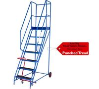 7 Tread Mobile Warehouse Safety Ladder With Punched Steps - En131 Compliant 2.75M Blue