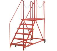 7 Tread Wide Truck Dock Loading Stairs - Non-Slip Platform Vehicle Step Ladder - 1.61m Platform Height - Handrail & Chain Safe Unloading - STRONG STEEL FRAME - Portable/Mobile Warehouse Steps