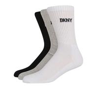 (7 UK-11 UK, Black/White/Grey) DKNY Mens Ribbed Crew Socks