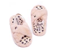 Barbie Girls Slippers | Kids Doll Logo Slip On Fluffy Pink House Sliders | Children Teens Leopard Animal Insoles Cross Strap Shoes With Supportive Strap