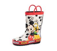 Disney Mickey Mouse Boys Wellington Boots | Kids Handle Wellies with Mickey and Pluto Character Print in Beige | Water Resistant Pull On Rubber Boots for Children | Animation Movie Merchandise Gift