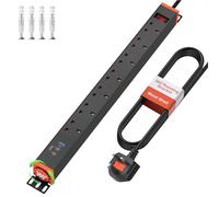 7 way Extension Lead Surge Protection with 2 USB C PD20W, Wall Mounted Power Strip with 360° Rotating Brackets, Metal Housing, 1.8M Cable Extension Cord, Black