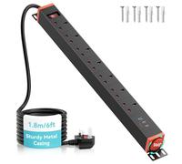 7 Way Extension Lead with USB C PD 20W,Airmom Power Strip with 360° Rotating Mounting Bracket, Heavy-duty Surge Protector Wall Mountable Power Socket with Switch for Home Office, 1.8M Cable, Black