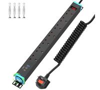 7 Way Power Strip Surge Protector USB C PD20W with 360° Rotating Brackets, Metal Housing Extension Lead with Switch Surge Protected for Wall Mount Under Desk, 1.6M Coiled Cable, 13A