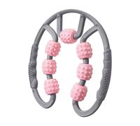 7-Wheel Muscle Roller with 360-Degree Leg Massage,Grey and Pink | anti-slip handle comfort, targets calves, arms, neck and waist, sturdy PP build, lightweight and portable