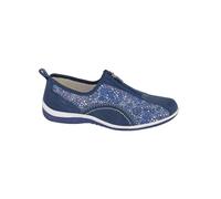 (7) Women BOULEVARD Navy Real Suede/Printed Centre Zip Leisure Casual TPR Sole